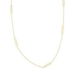 14K Solid Gold 7 Open Rectangle Station Necklace